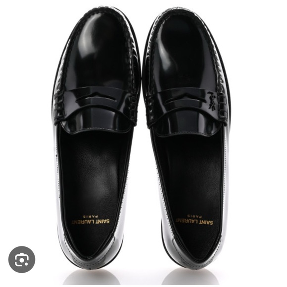 Saint Laurent Glossy Black womens  Slip-On penny Loafers - Picture 1 of 9